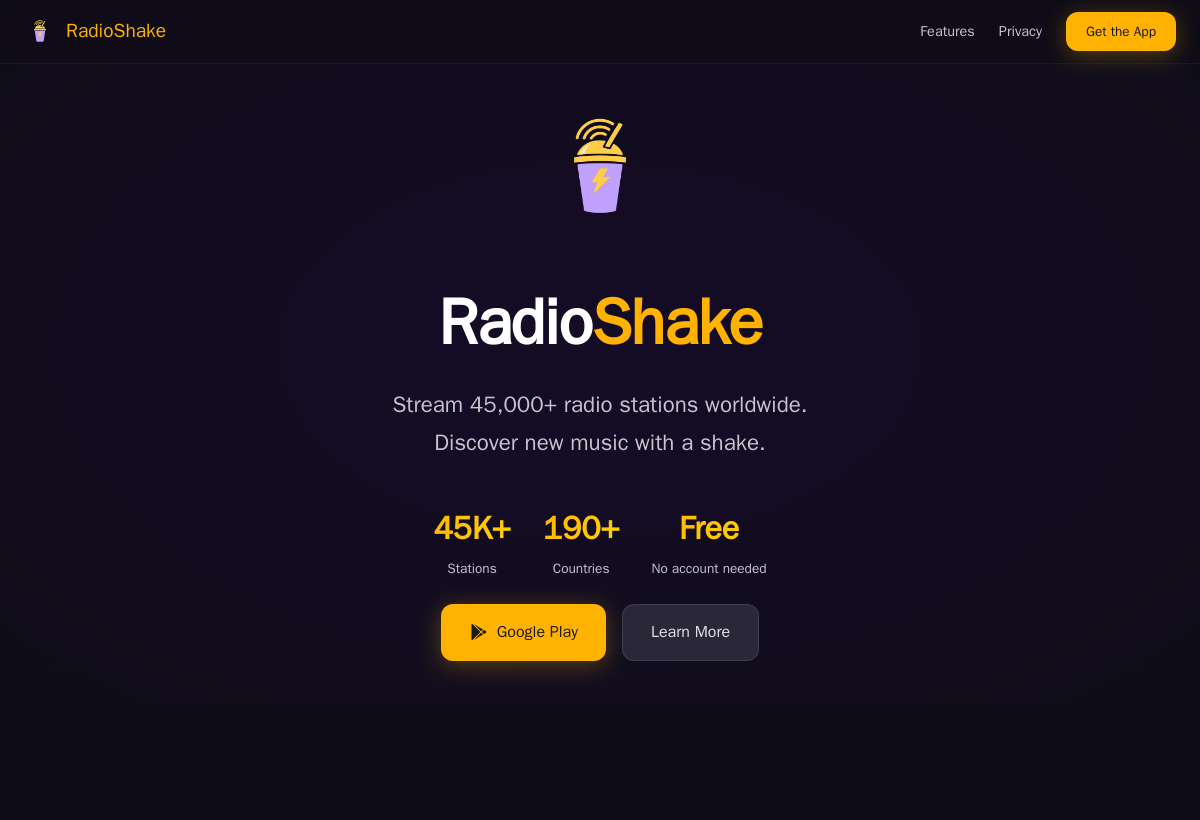 RadioShake internet radio app running on Android